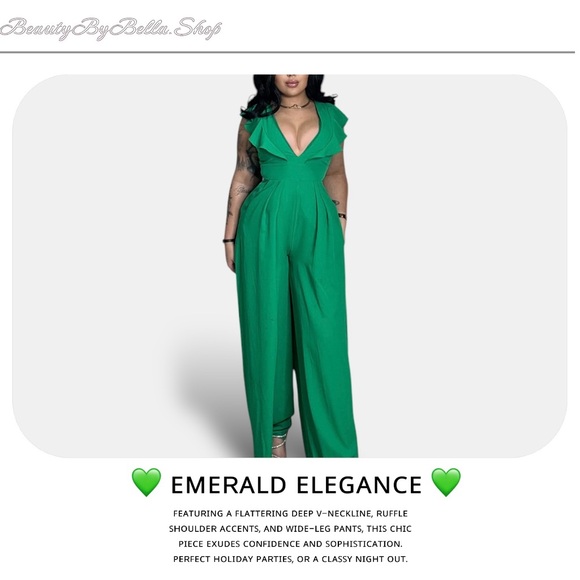 Emerald Elegance Ruffle Jumpsuit